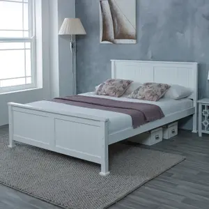 Madrid White 5ft King Size Bed Frame Solid Wood