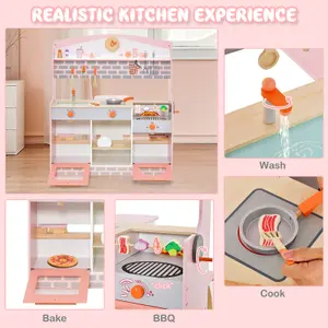 Costway 2-in-1 Kids Play Kitchen & Restaurant Pretend Double-sided Role Play Cooking Toy