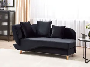 Left Hand Velvet Chaise Lounge with Storage Black MERI II