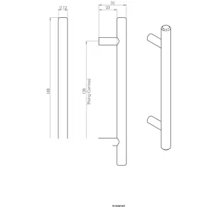 2x Round T Bar Cabinet Pull Handle 188 x 12mm 128mm Fixing Centres Satin Nickel