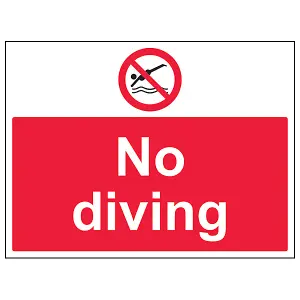 No Diving - Prohibition Water Sign - Adhesive Vinyl - 400x300mm (x3)