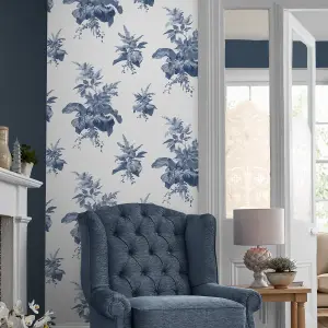 Laura Ashley Narberth Blue Leaves Smooth Wallpaper