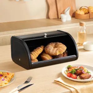 Black Metal Bread Bins Bread Box with lid,Bread Bin,Bread Container W 35 x D 26 x H 17 cm