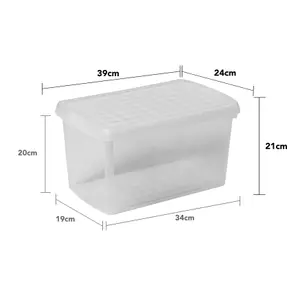 Wham Clip 3x 14L Rectangular Plastic Storage Boxes with Secure Clip Lock Lids. L:39 x W:24 x H:21cm Clear/Clear/Clear