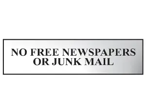 Elegant Polished Chrome No Junk Mail Sign 200 x 50mm