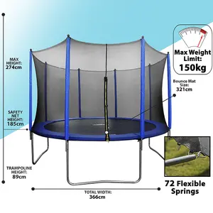 Durable 3.6m Trampoline with Safety Net - Ideal for Outdoor Fun and Exercise