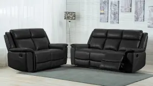 Toronto Black Leather Like Manual Reclining Sofa Suite 3 Seater and 2 Seater