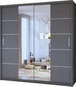 Sliding Wardrobes 4U Eddin Modern Sliding Mirror Door Wardrobe in  White, Black & Grey Colors - Grey (W)2030mm, (H)2170mm