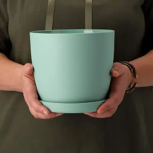 Plant Pots Flower Planter 6 Colours 8 sizes Matt Plastic Pot + Saucer Tray Deco Green 9.5cm