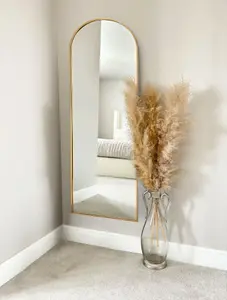 Gold Arched Metal Frame Mirror Wall & Floor Standing - 145 x 45cm