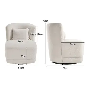 White Upholstered Swivel Barrel Chair with Pillow