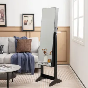 Costway Armoire Jewelry Cabinet w/ Full-length Mirror 3-Color Led Lights & Hair Dryer Holder