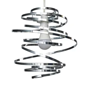 ValueLights Bensson Contemporary Silver Chrome Metal Double Ribbon Spiral Swirl Ceiling Light Pendant