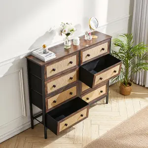 Rustic Rattan Storage Cabinet with 8 Drawers