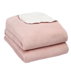 Brentfords Sherpa Throw Over Flannel Fleece Fluffy Blanket Mink Warm - Blush