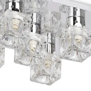 ValueLights Ritz Modern Chrome Ice Cube 5 Way Flush Ceiling Spotlight - Complete 3w G9 LED Light Bulbs 3000K Warm White