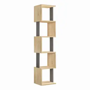 Chane Wall-Mounted Bookcase with 5 Shelves | Modern Storage Unit for Home or Office Oak/Anthracite