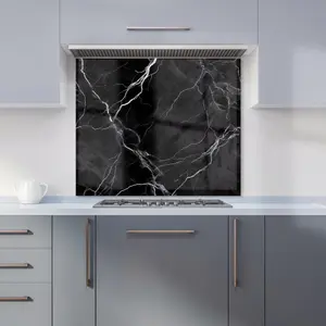 Black Marble Pattern Premium Glass Kitchen Splashback W600mm x H650mm