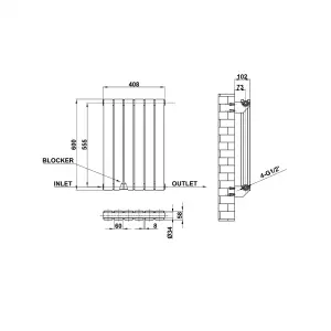 Horizontal Black Double Flat Panel Radiator (H) 600 mm x (W) 408 mm, 2036 BTU.