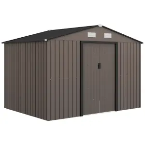 Outsunny 9 x 6FT Galvanised Garden Storage Shed with Sliding Door, Brown