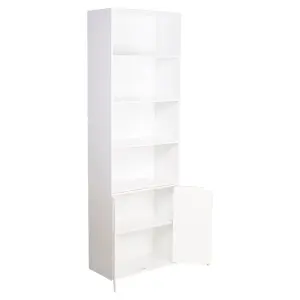 URBNLIVING Height 180Cm 6 Tier Bookcase With 2 Door Cupboard Cabinet Storage Shelving Display Colour White Wood Shelf