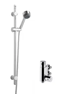 Round Thermostatic Vertical Bar Valve with Multi Function Handset Slide Rail Kit Shower Bundle - Chrome - Balterley