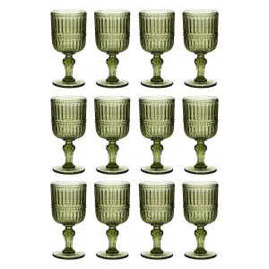 Set of 12 Luxury Embossed Green Drinking Wine Glass Wine Goblets 300ml