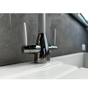 Liquida LC02WH Swan Neck Twin Lever Chrome and White Kitchen Mixer Tap