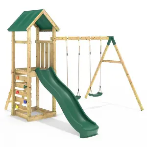 Rebo Adventure Wooden Climbing Frame, Swing Set and Slide - Annapurna Green