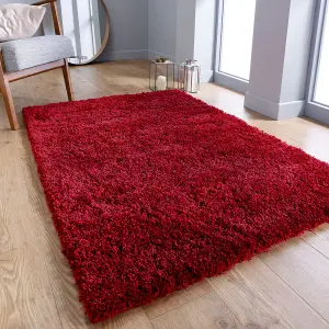 Modern Easy to Clean Red Plain Shaggy Rug for Dining Rug-60cm X 120cm