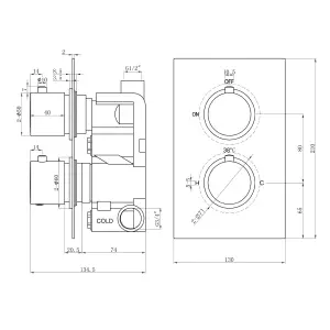 Zoia Black Single Outlet Thermostatic Valve with Round Controls & Showerhead & Arm