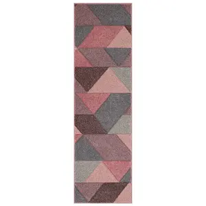 Modern Easy to Clean Geometric Pink Rug for Dining Room-120cm X 170cm