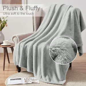 Makilah Sherpa Fleece Throw Fur  Blanket Grey / 270cm H x 230cm W