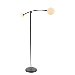 Luminosa Rovigo 2 Light Floor Lamp Textured Matt Black & Gloss Opal Glass