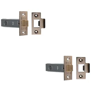 2 PACK - 64mm Standard Tubular Door Latch Square Strike Plate & Forend Florentine Bronze