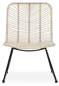 Interiors by Premier White Rattan Chair with Black Metal Legs, Hand Woven Rattan Dining Chair, Outdoor Rattan Chair for Garden