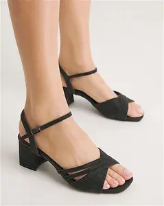 Black Low Block Heel Sandal E Fit