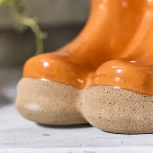 Orange Double Wellington Boots Large Ceramic Planter Indoor Outdoor Flower Pot Garden Planter