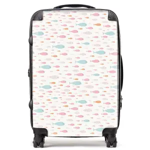 Hand Drawn Swimming Fish Suitcase - Medium