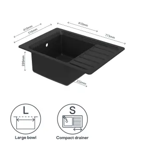 GoodHome Romesco Black Composite quartz 1 Bowl Sink & drainer 515mm x 772mm