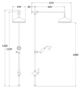 Exposed Grand Rigid Riser Shower Kit with Fixed Head & Handset  - Chrome/White