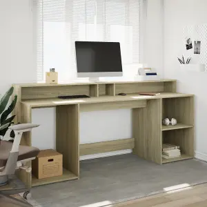 Berkfield Desk with LED Lights Sonoma Oak 200x55x91 cm Engineered Wood