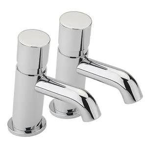 2 x Chrome Non-Concussive Basin Sink Tap Push Down Delay Self Close Closing