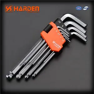 HARDEN medium length allen keys set 9 pcs, ball tip, strong CrV steel, 1.5-10mm