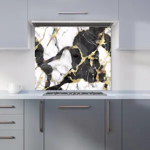 Gold And Black Marble Effect Premium Glass Kitchen Splashback W600mm x H650mm