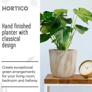 HORTICO™ Indoor Plant Pot, (Dia) 27cm CRAFT Round Wooden Planter for House Plants with Waterproof Liner D27 H24 cm, 9.1L