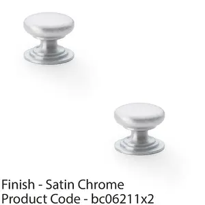 2 PACK - Stepped Round Door Knob - Satin Chrome 25mm Classic Kitchen Cabinet Pull Handle