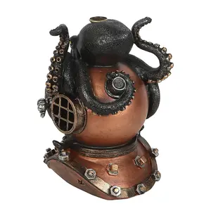 Something Different Kraken & Diver Helmet Backflow Incense Burner Black/Golden Brown/Chrome (One Size)