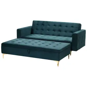 3 Seater Velvet Sofa Bed with Storage Ottoman Teal ABERDEEN