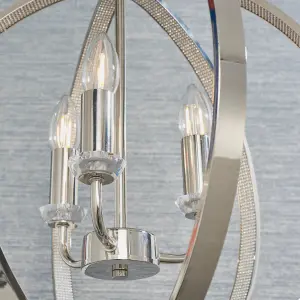 Anson Lighting Torlea 3lt Pendant light finished in Bright nickel plate and clear faceted acrylic